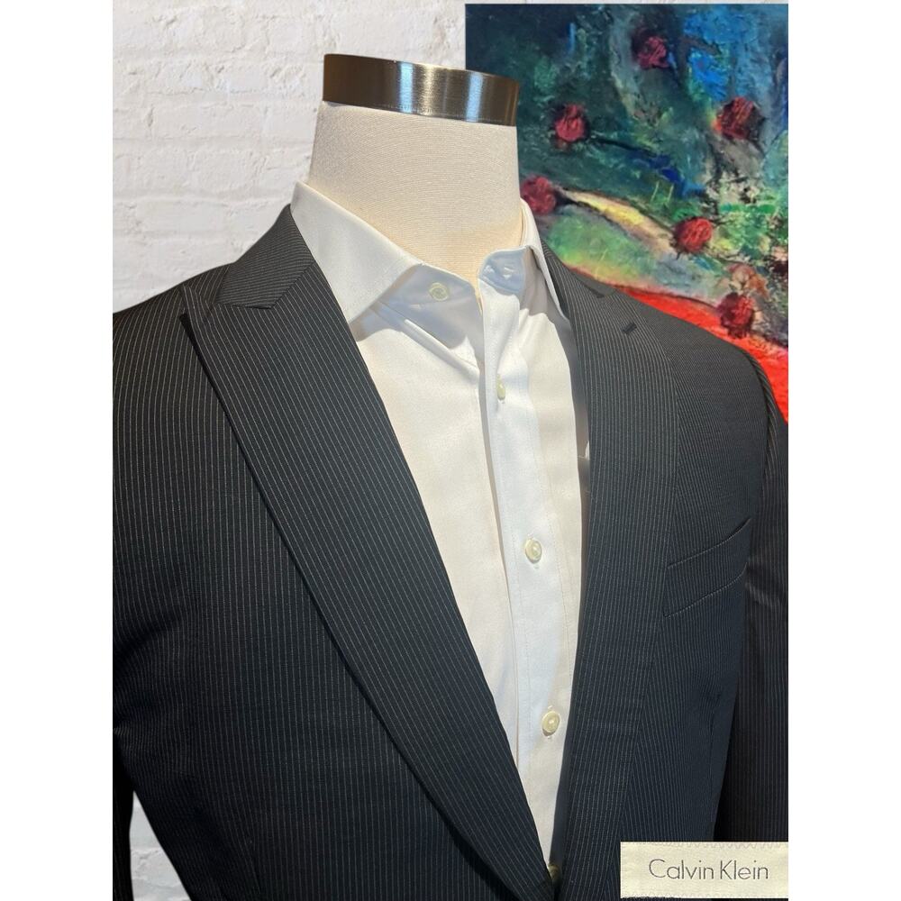Calvin Klein 44L Mens Blazer Charcoal Gray Micro Stripe Sport Jacket - Picture 6 of 16